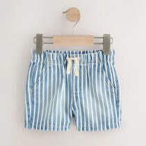 Blue/White Stripe Pull On Loose Denim Shorts 1
