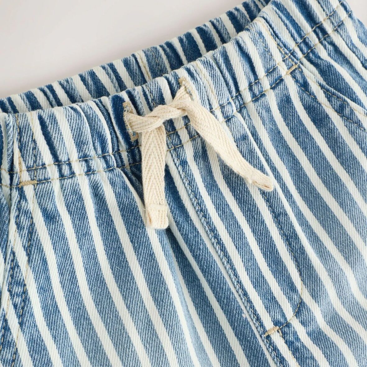 Blue White Stripe Pull On Loose Denim Shorts 4