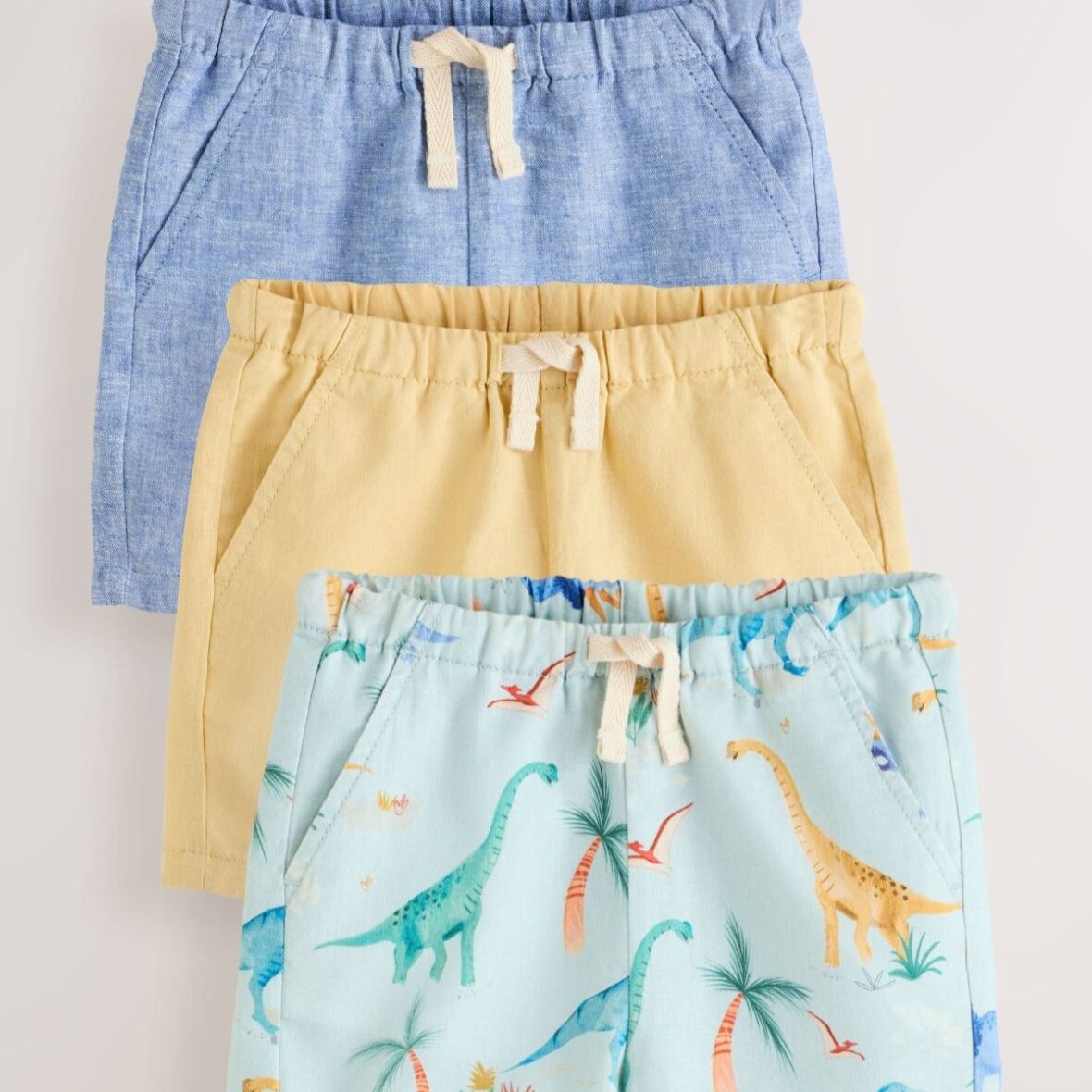 Blue/Yellow/Dino Linen Blend Shorts 3 Pack (3mths-7yrs)