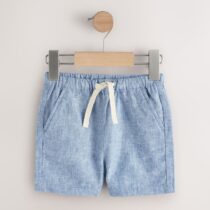 Chambray Blue Linen Blend Pull On Shorts 2