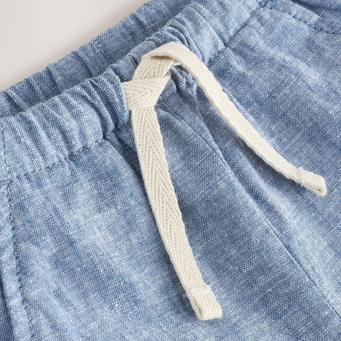 Chambray Blue Linen Blend Pull On Shorts 3