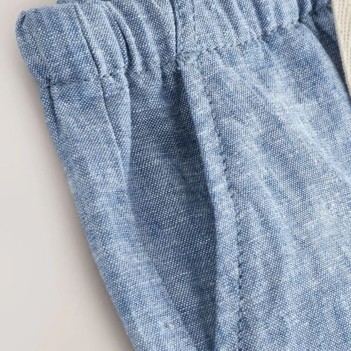 Chambray Blue Linen Blend Pull On Shorts 4