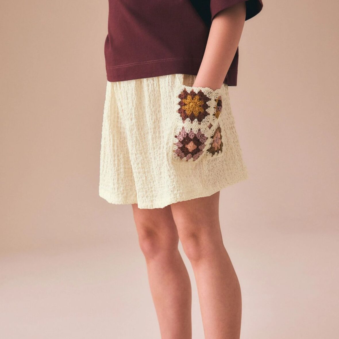 Cream Crochet Pocket Shorts 1