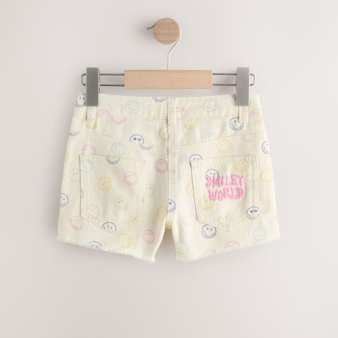 Ecru Multicolour Smiley World Regular Length Frayed Edge Denim Shorts 3