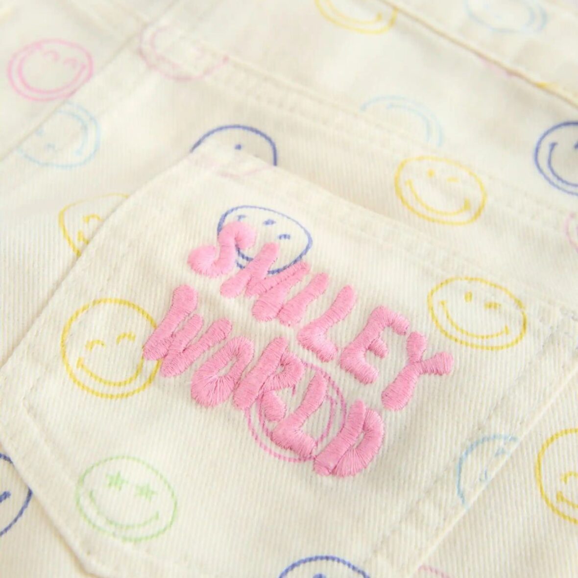Ecru Multicolour Smiley World Regular Length Frayed Edge Denim Shorts 4
