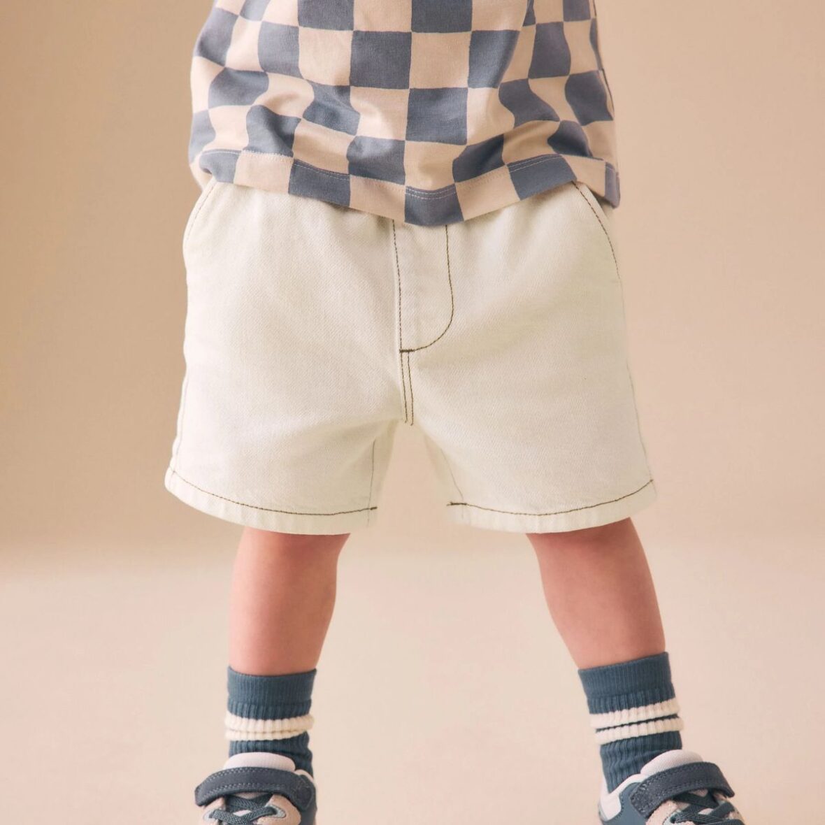 Ecru Pull On Loose Denim Shorts 1