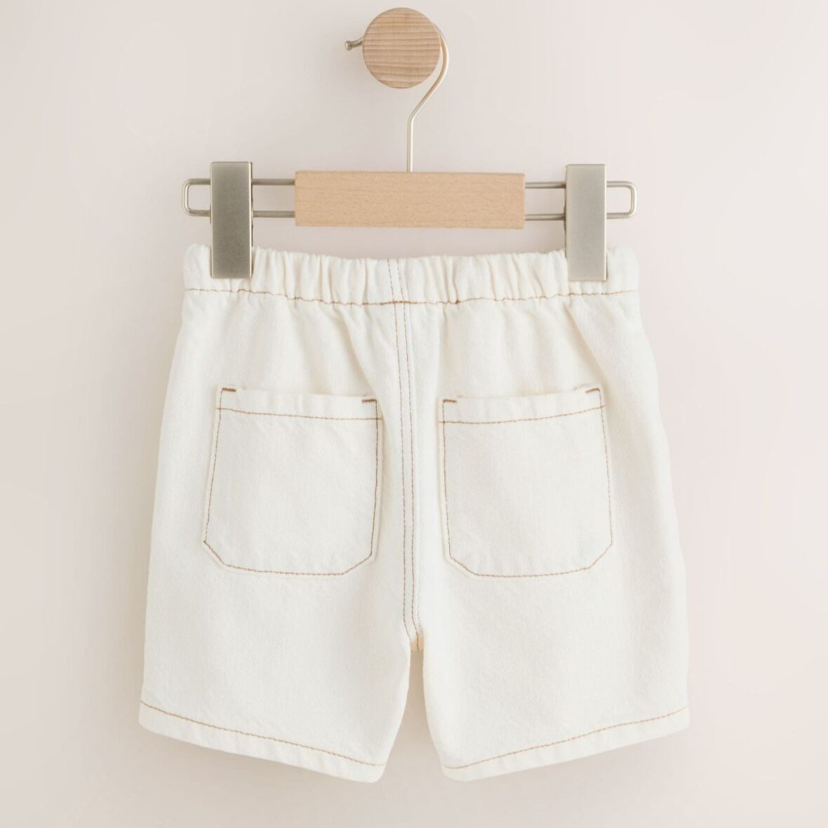 Ecru Pull On Loose Denim Shorts 3