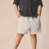Ecru Stripe Linen Blend Pull On Shorts 2