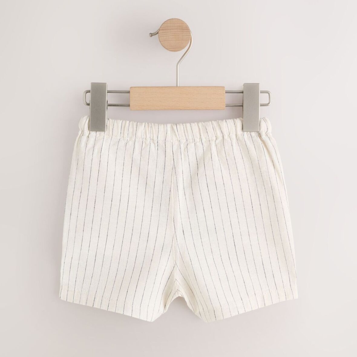 Ecru Stripe Linen Blend Pull On Shorts 3