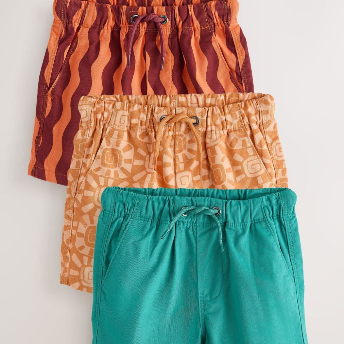 Green/Orange/Stripe Pull On Shorts 3 Pack (3mths-7yrs)