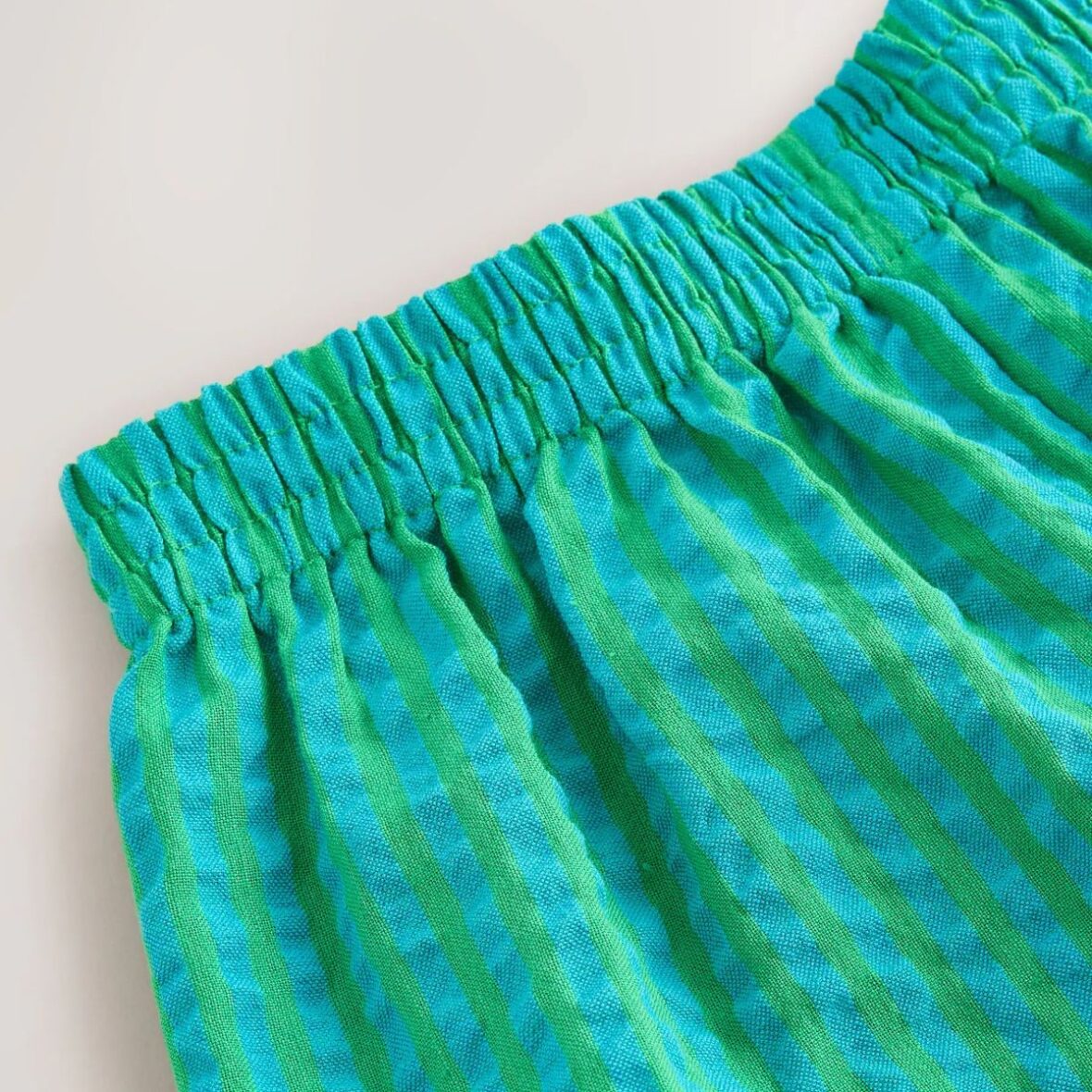 Green Seersucker Stripe Crochet Trim Shorts 4