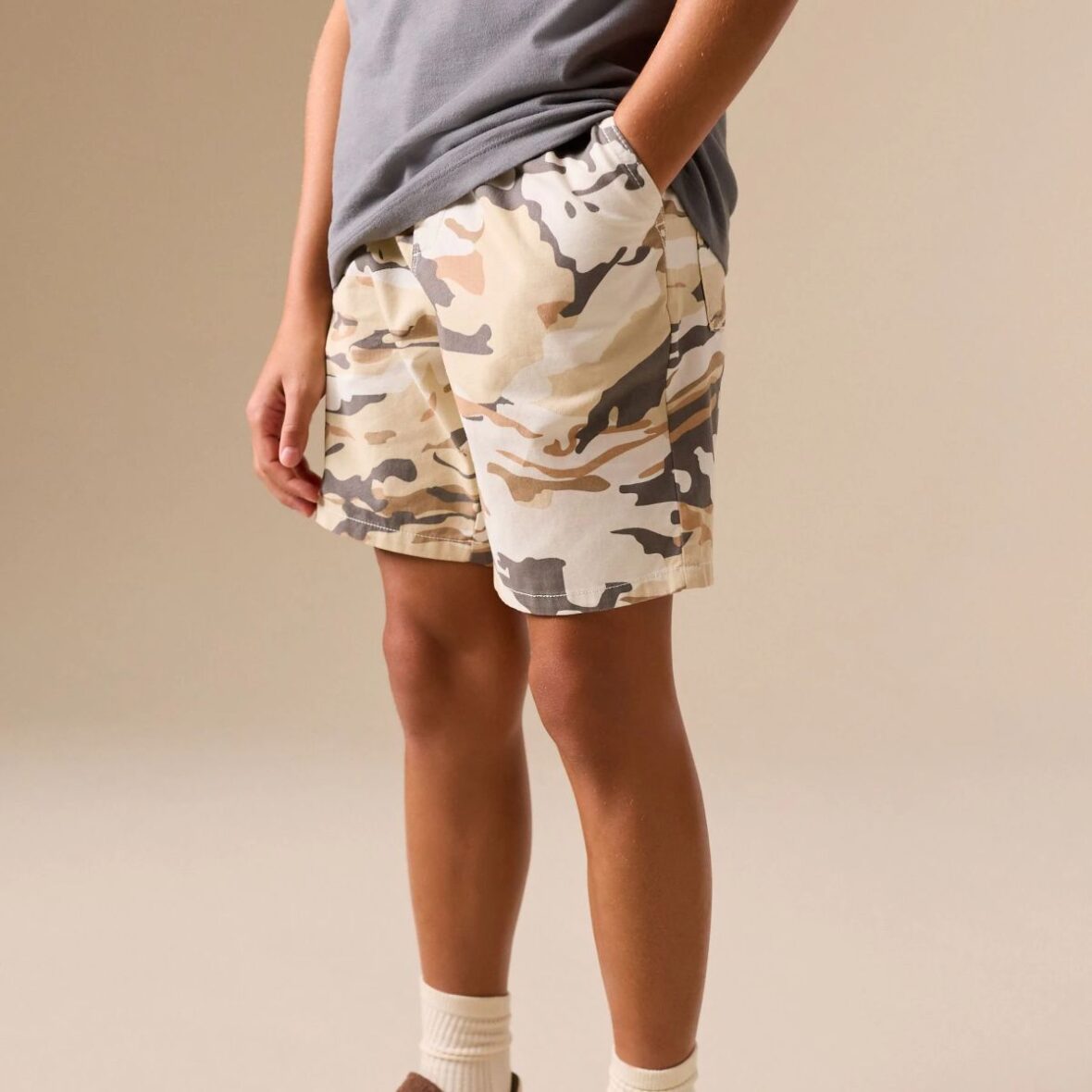 Grey Ecru Regular Fit Shorts 1