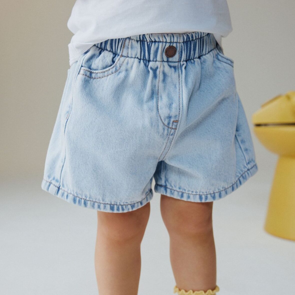 Light Blue Pull On Denim Shorts 1