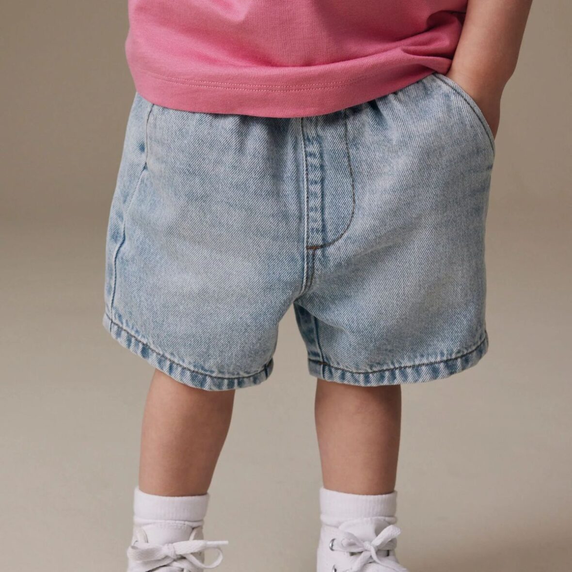 Light Blue Pull On Loose Denim Shorts 1
