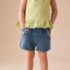 Mid Blue Denim Embroidered Flower Pull On Denim Shorts 4