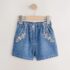 Mid Blue Denim Embroidered Flower Pull On Denim Shorts 1