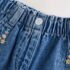 Mid Blue Denim Embroidered Flower Pull On Denim Shorts 3