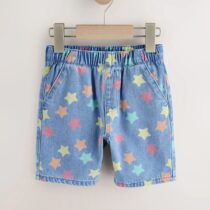 Mid Blue Denim Star Pull On Loose Denim Shorts 4
