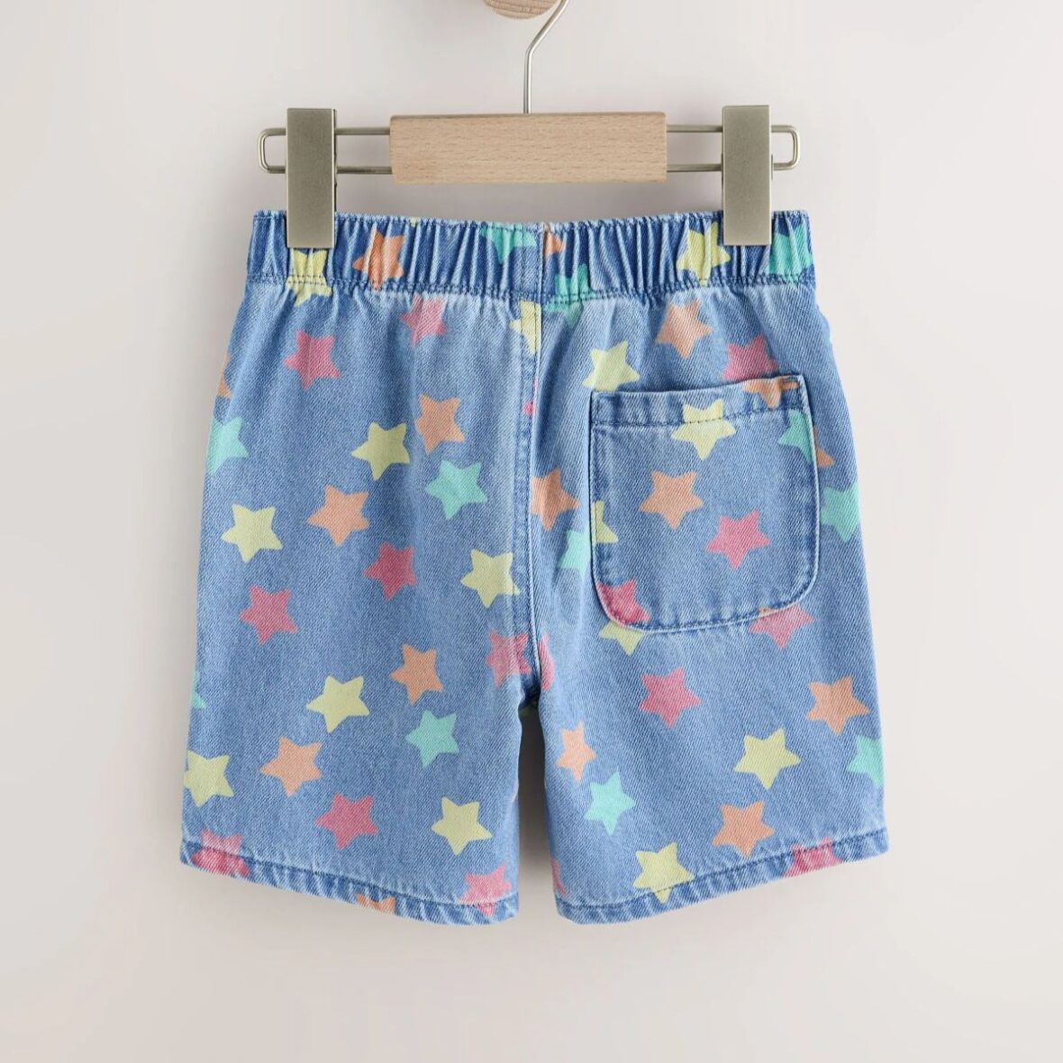 Mid Blue Denim Star Pull On Loose Denim Shorts 3