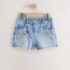 Mid Blue Embroidered Flowers Regular Length Frayed Edge Denim Shorts 1
