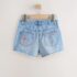 Mid Blue Embroidered Flowers Regular Length Frayed Edge Denim Shorts 2