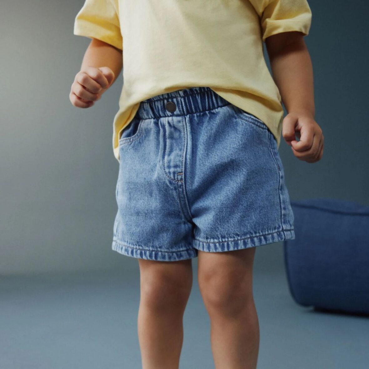 Mid Blue Pull On Denim Shorts 1