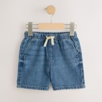 Mid Blue Pull On Loose Denim Shorts 4