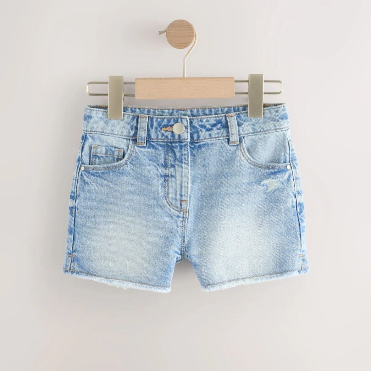 Mid Blue Regular Length Frayed Edge Denim Shorts (3-16yrs)