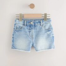 Mid Blue Regular Length Frayed Edge Denim Shorts 3