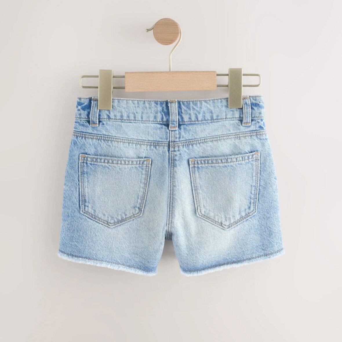 Mid Blue Regular Length Frayed Edge Denim Shorts 2