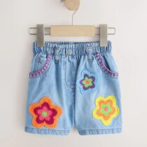 Mid Denim Crochet Flower Pull On Denim Shorts 3