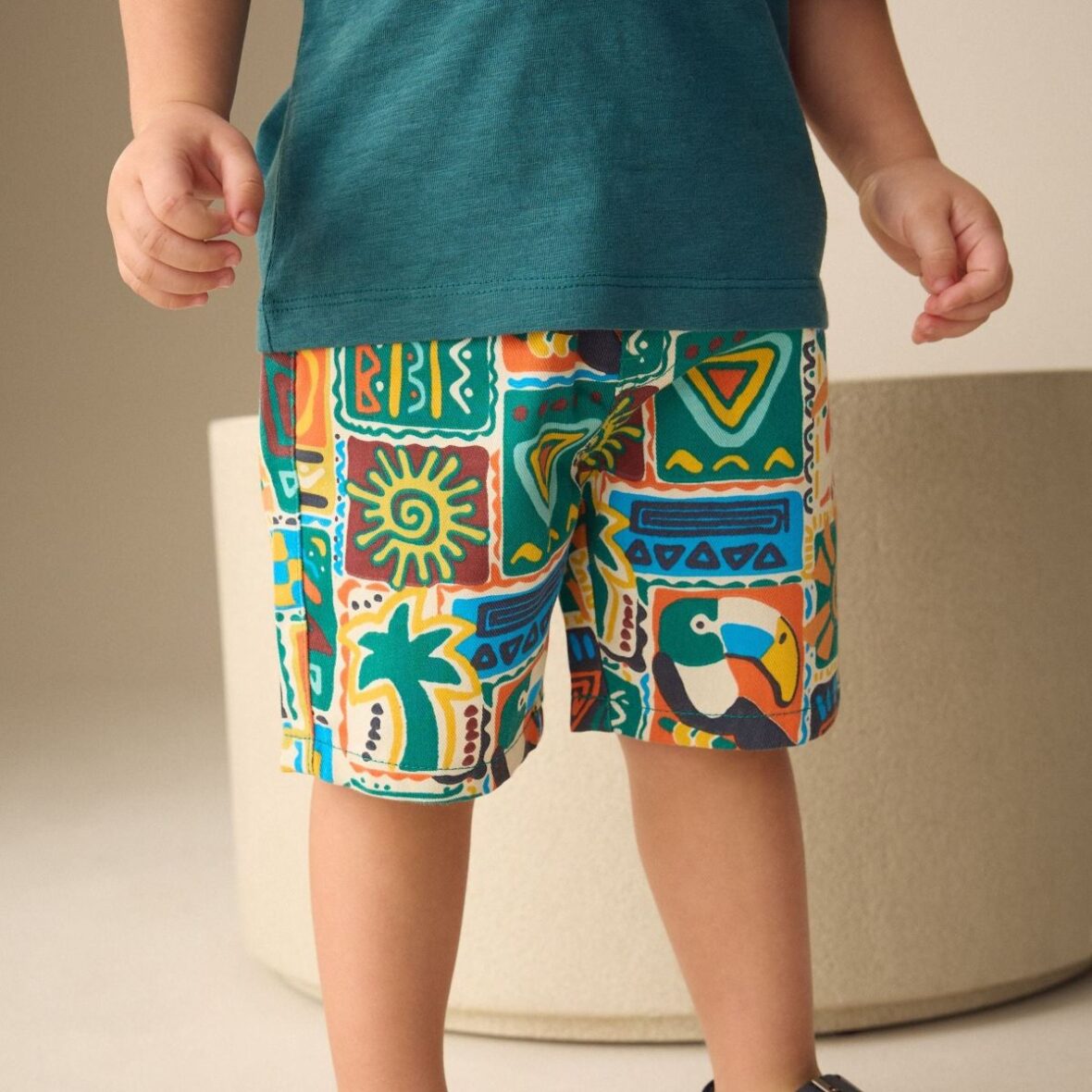 Multi Postcard Print Pull On Bermuda Shorts 1