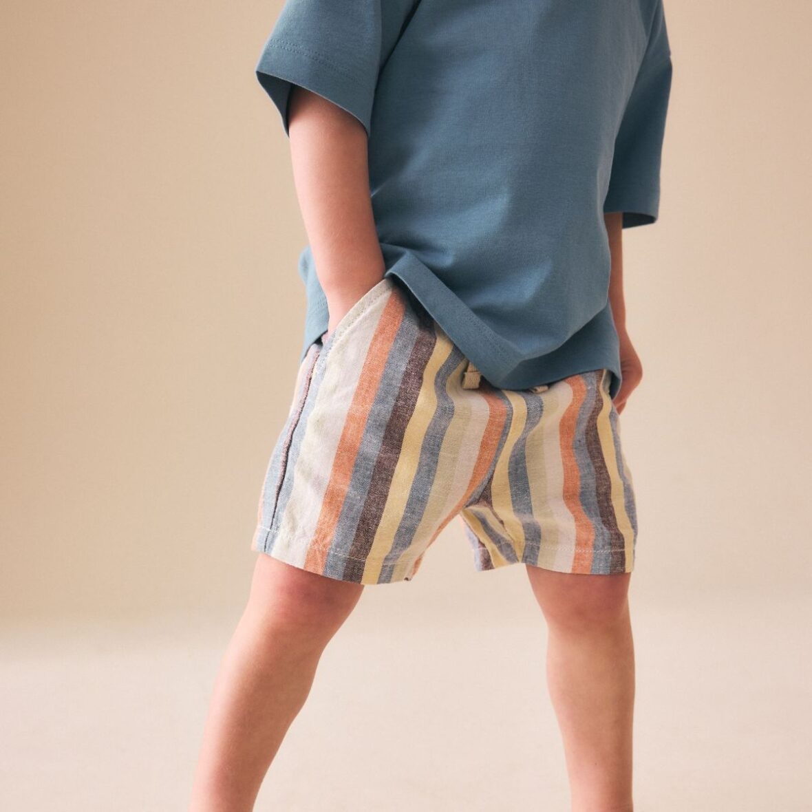 Multi Stripe Linen Blend Pull On Shorts 1