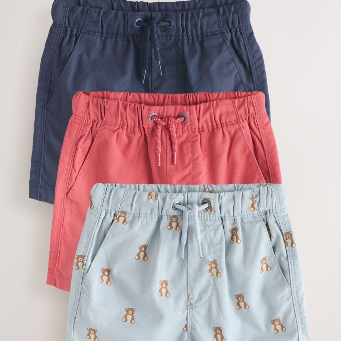 Navy/Red/Bear Pull On Shorts 3 Pack (3mths-7yrs)