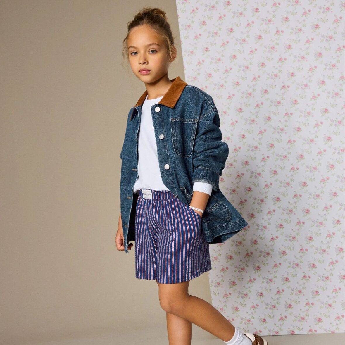 Navy Red Stripe Textured Shorts 1
