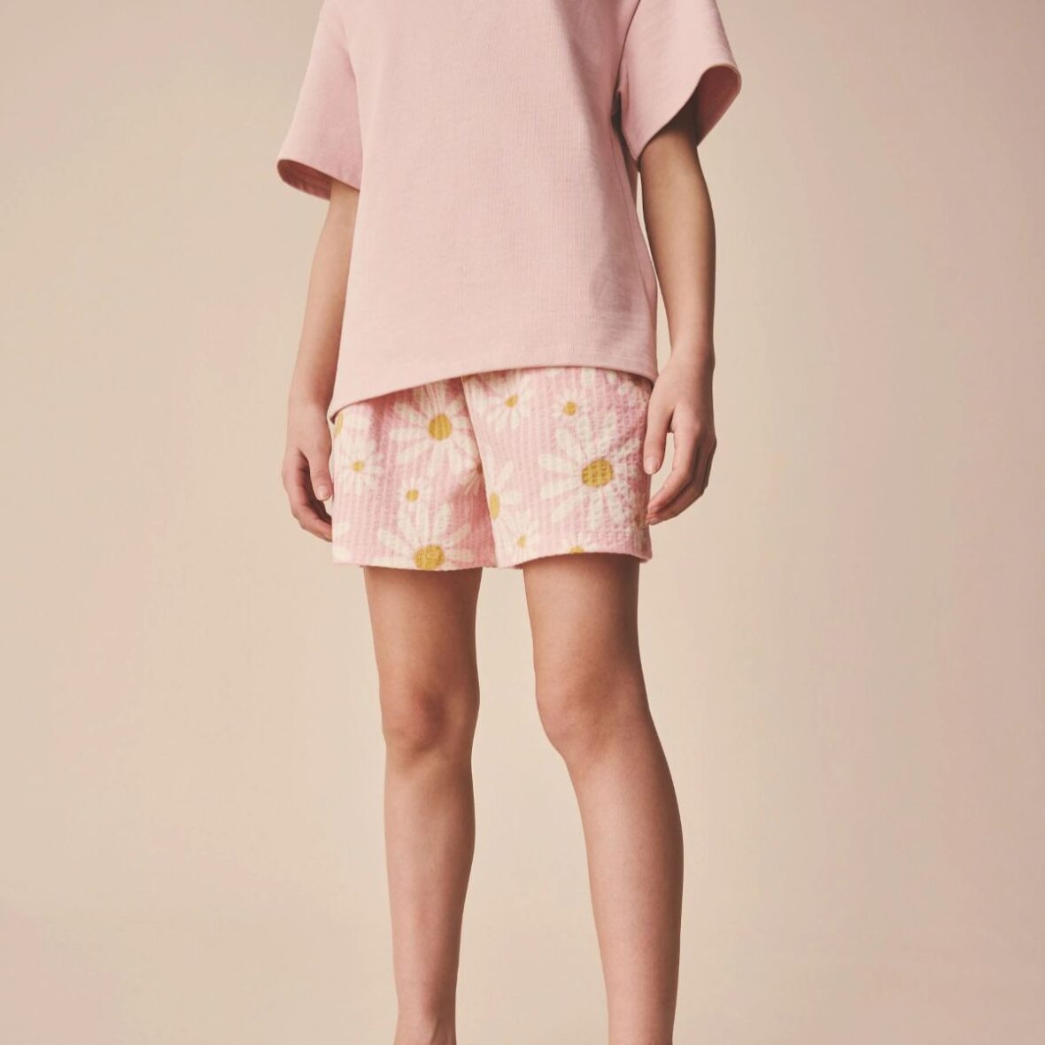 Pink Flower Textured Shorts 1