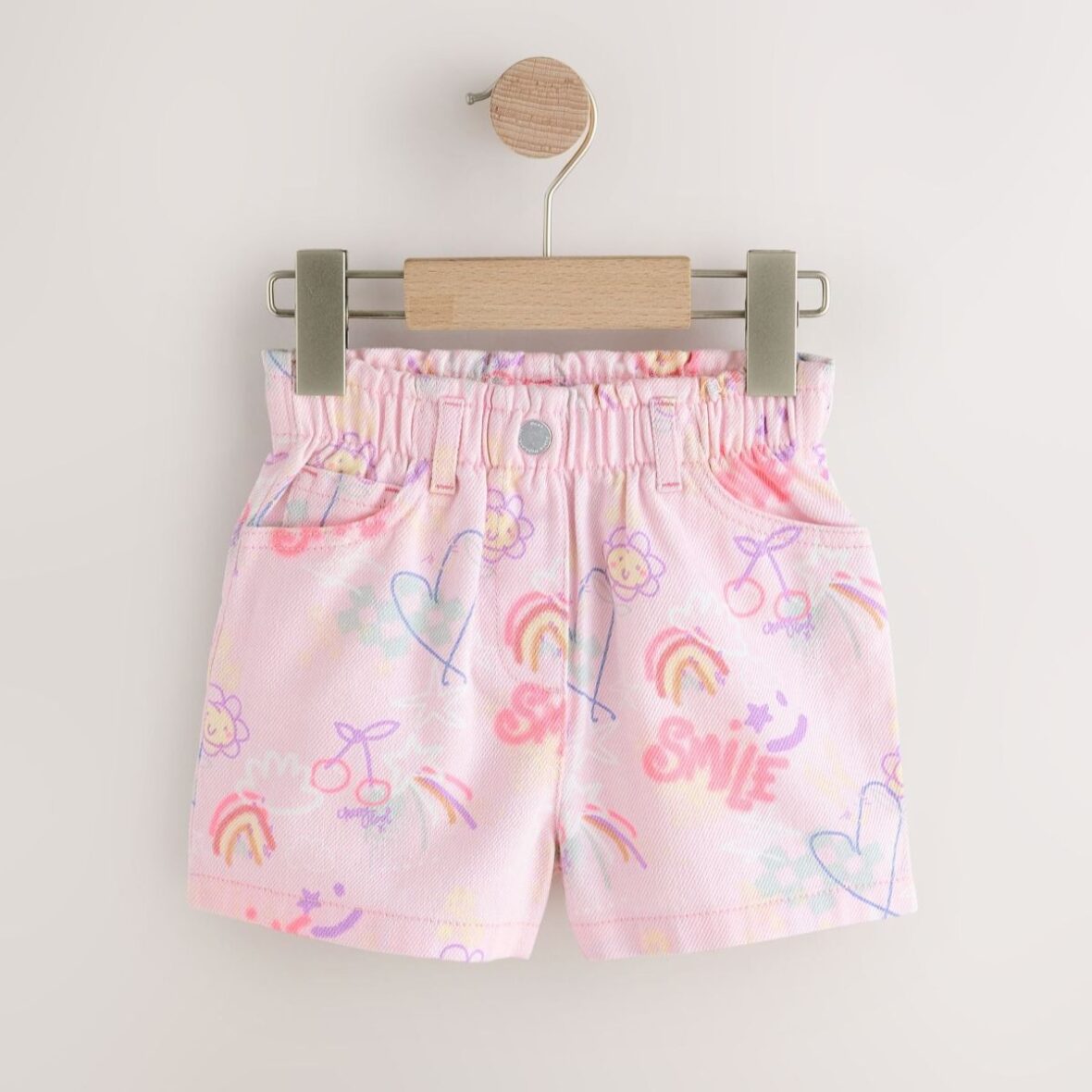 Pink Graffiti Print Pull On Denim Shorts (3mths-7yrs)