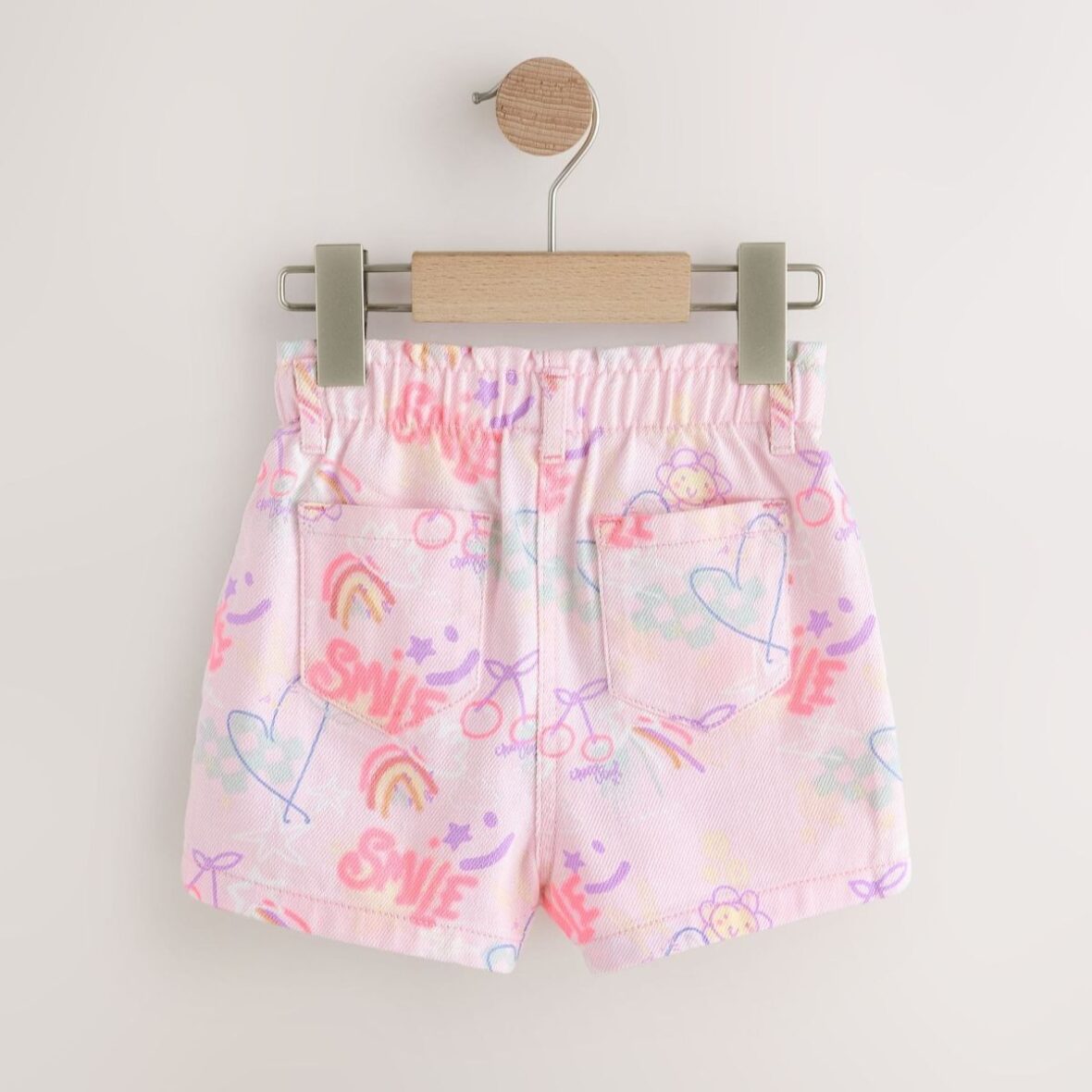 Pink Graffiti Print Pull On Denim Shorts 3