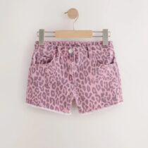 Pink Leopard Animal Print Regular Length Frayed Edge Denim Shorts 3