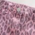 Pink Leopard Animal Print Regular Length Frayed Edge Denim Shorts 1