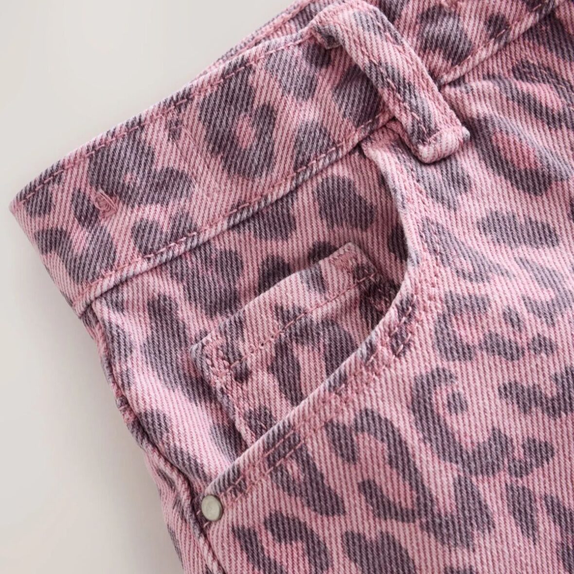 Pink Leopard Animal Print Regular Length Frayed Edge Denim Shorts 4
