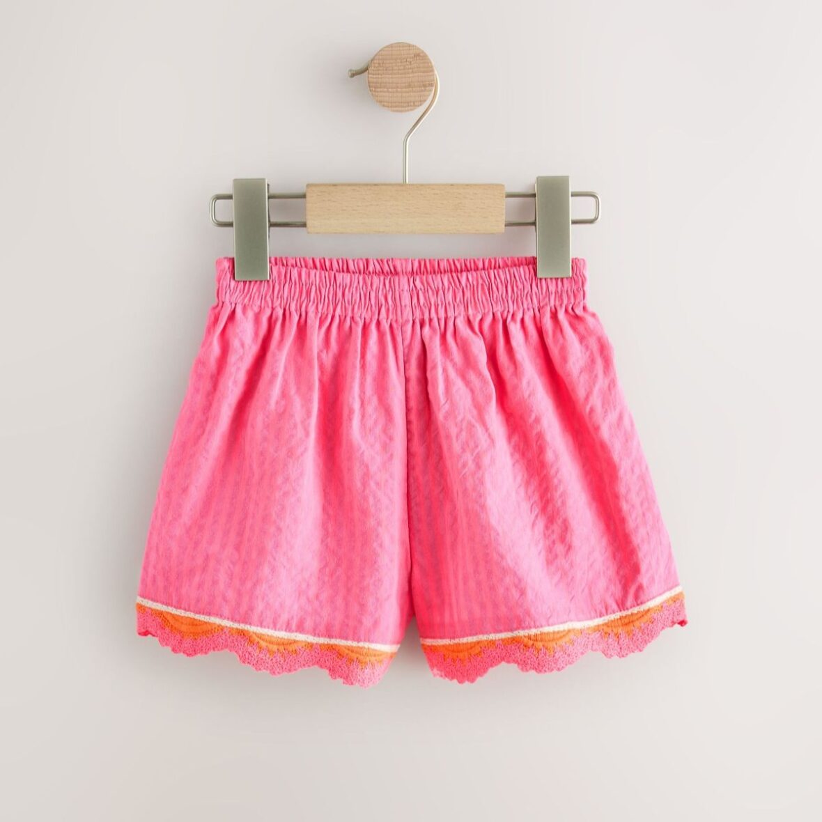 Pink Seersucker Stripe Crochet Trim Shorts (3mths-7yrs)