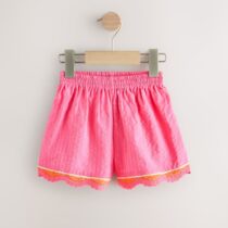 Pink Seersucker Stripe Crochet Trim Shorts 4