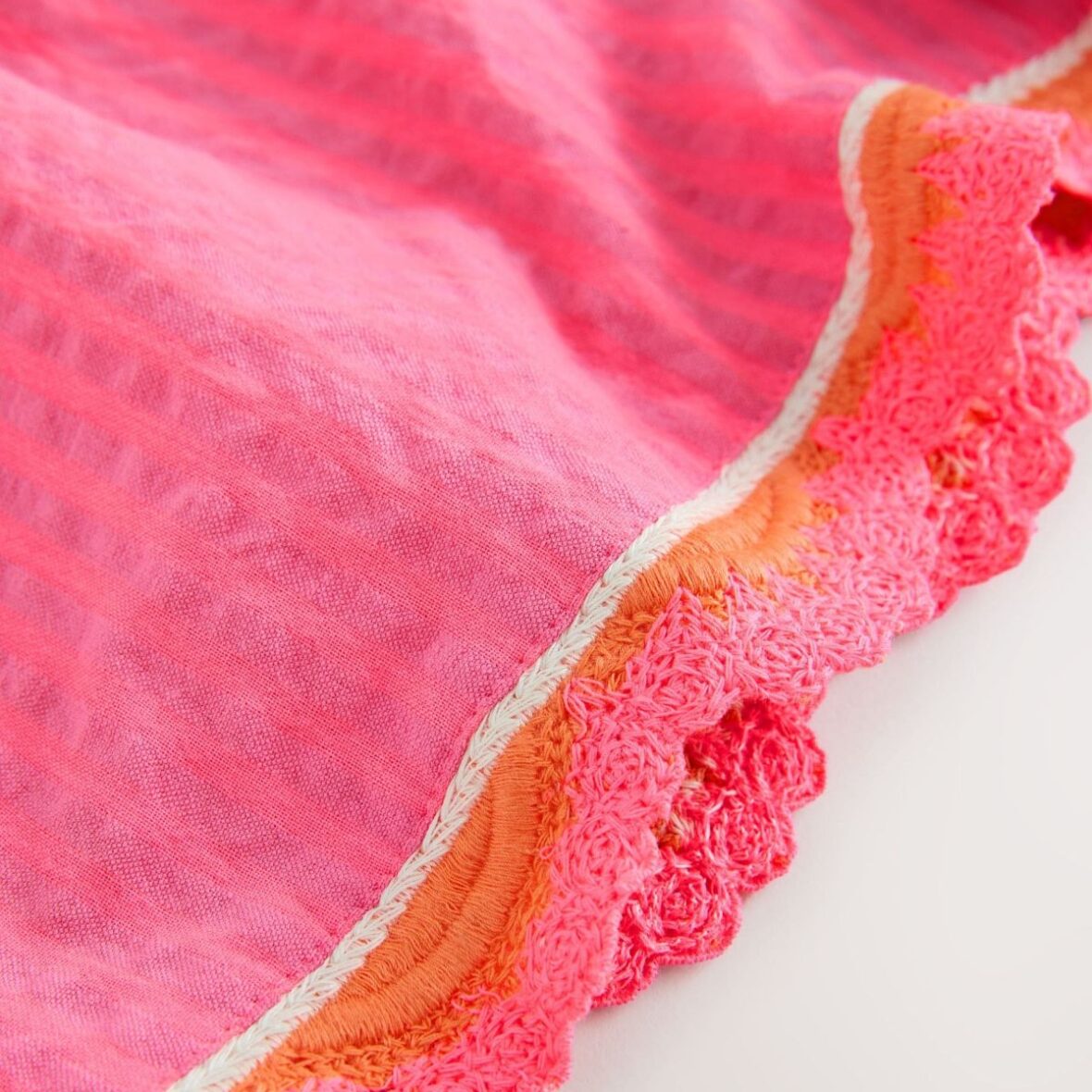 Pink Seersucker Stripe Crochet Trim Shorts 3