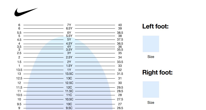 Printable Nike Sizing Guide