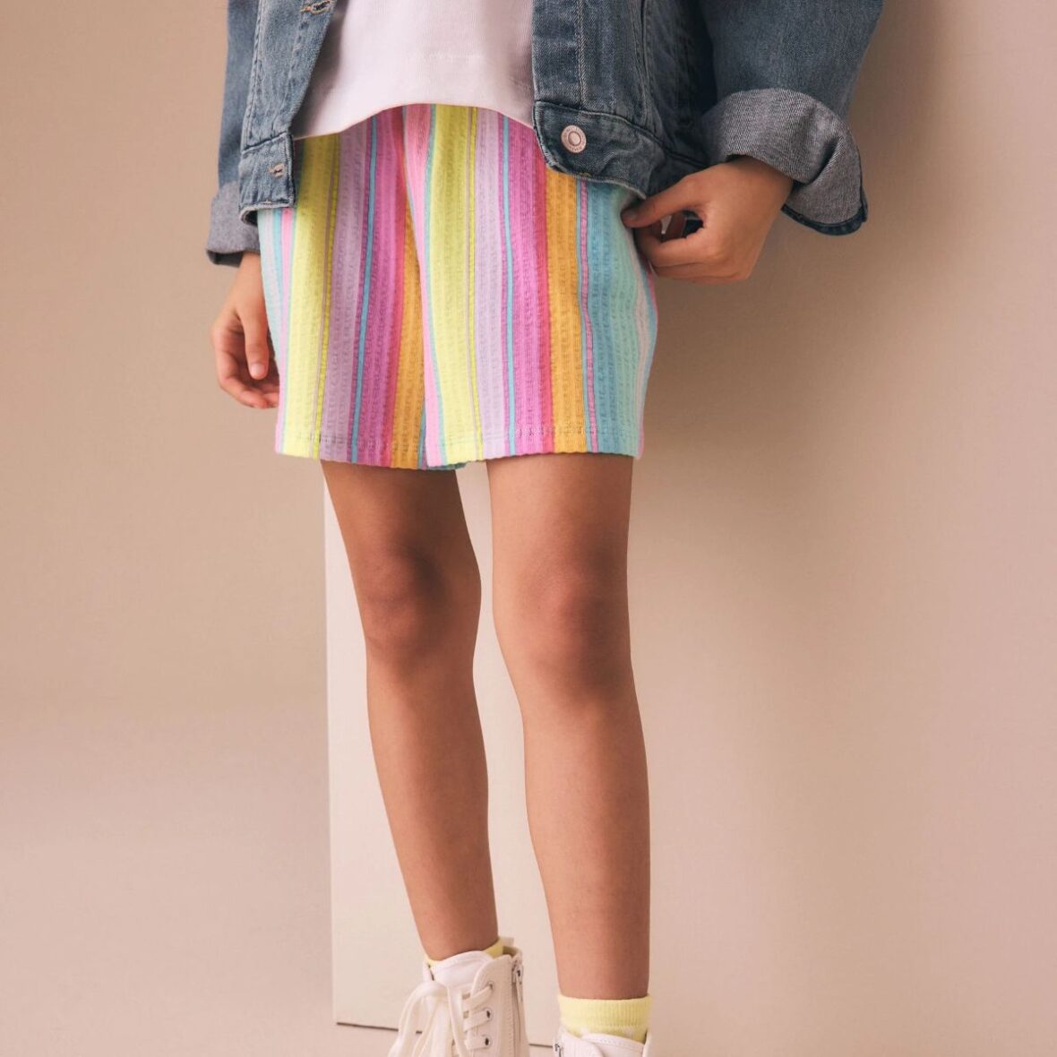 Rainbow Stripe Textured Shorts 1