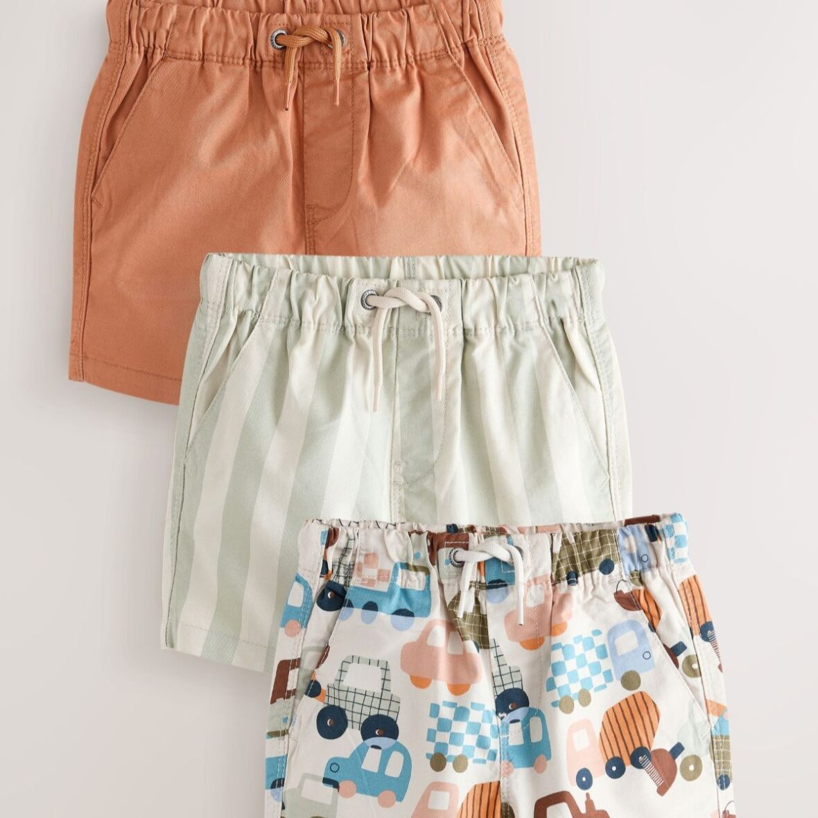 Rust Orange/Stripe/Transport Pull On Shorts 3 Pack (3mths-7yrs)