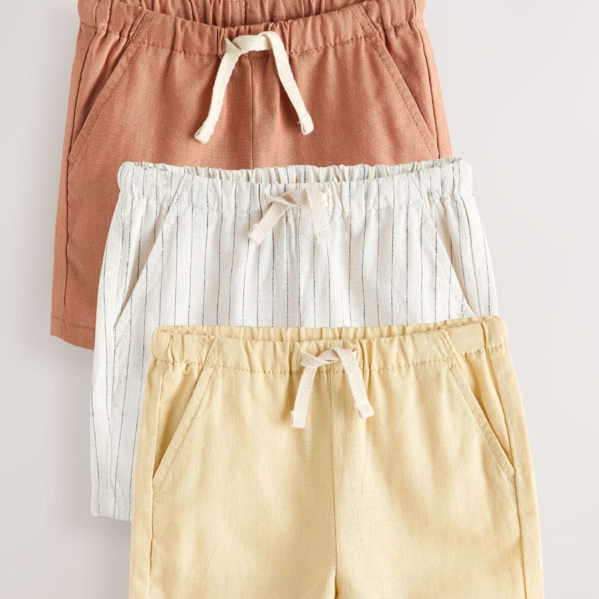 Rust Orange/Yellow/Stripe Linen Blend Shorts 3 Pack (3mths-7yrs)