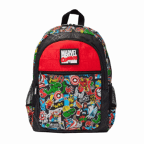 Smiggle Black Marvel Classic Backpack featuring a multi-colored sticker print