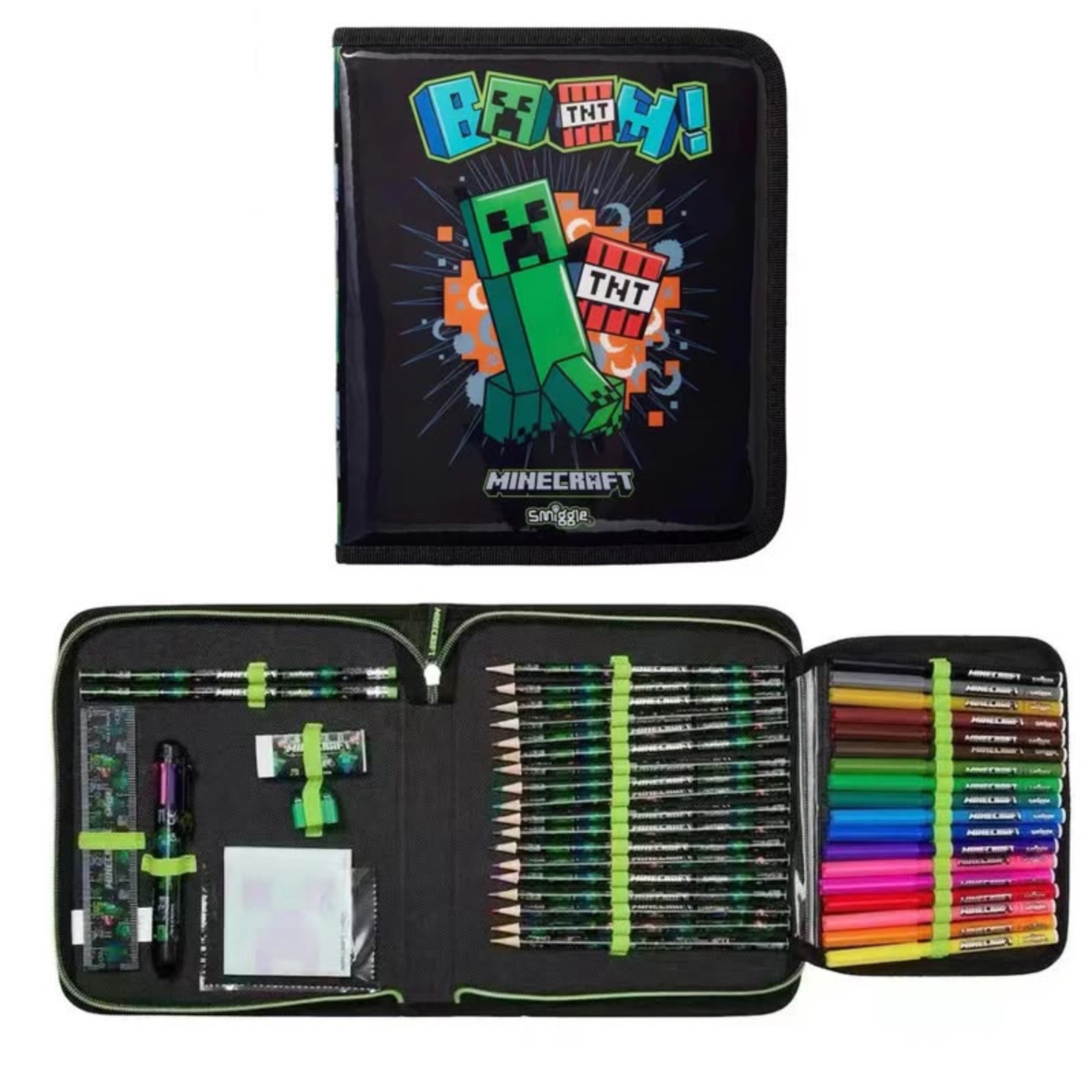 Smiggle Minecraft Zip It Stationery Gift Pack | Black